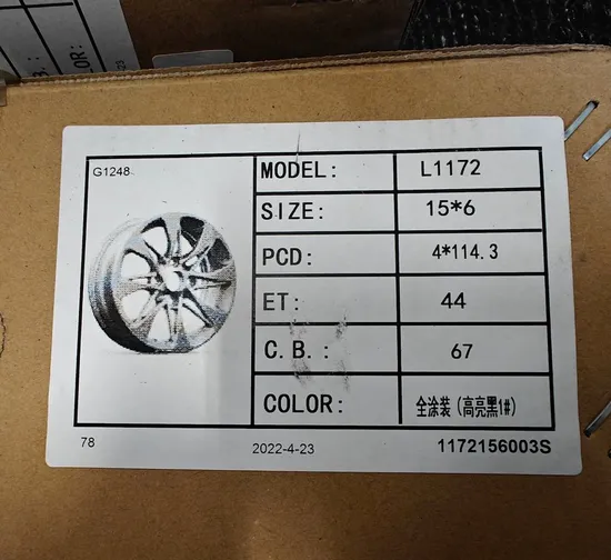 15inch*6j Alloy Aluminum Wheel Car Rim 4*114.3 Et44 Auto Spare Parts Rims