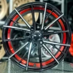 High Quality 15 Inch Black Machined Face & Red Inner Lip Car Alloy Wheels - Image 2