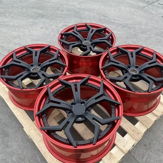 Two-Piece Forged Black Painting Spokes and Red Lip 5 Holes Car Wheel