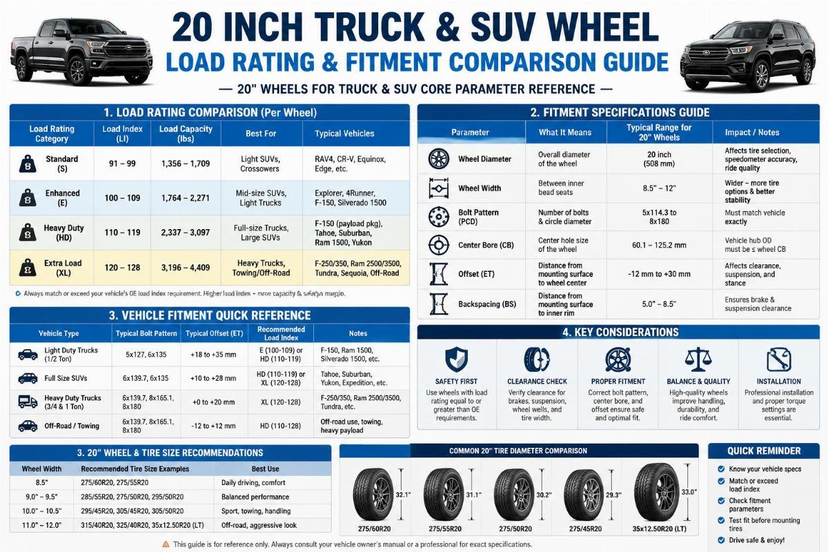20 inch truck and SUV wheel load rating and fitment comparison guide