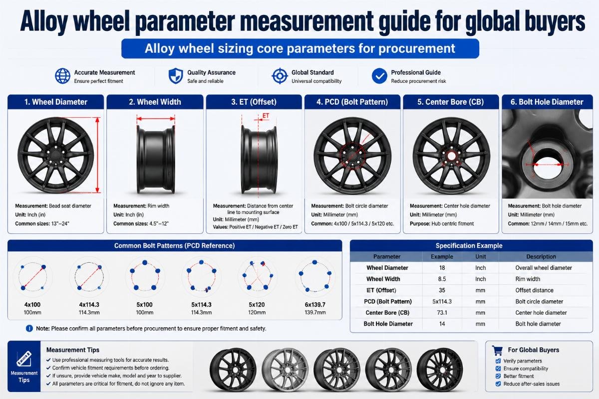 Alloy wheel parameter measurement guide for global buyers