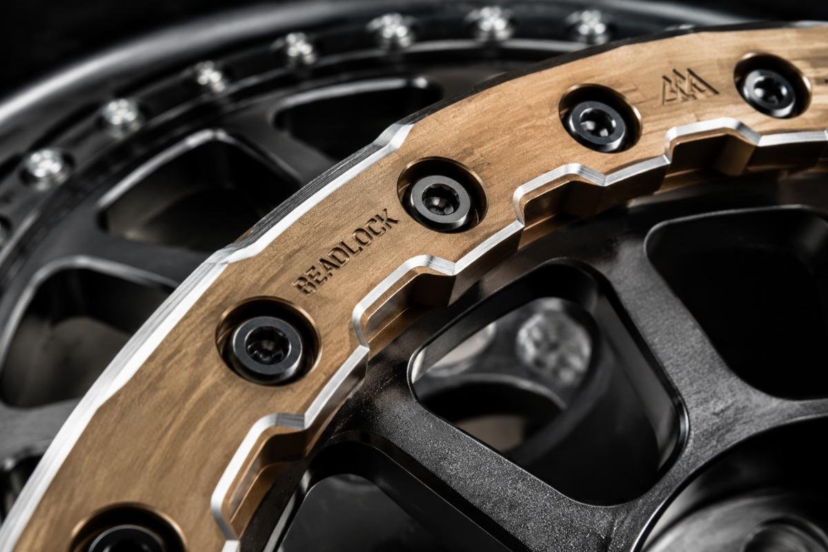 A close up view of a beadlock wheel clamping ring showing the precision machined edge