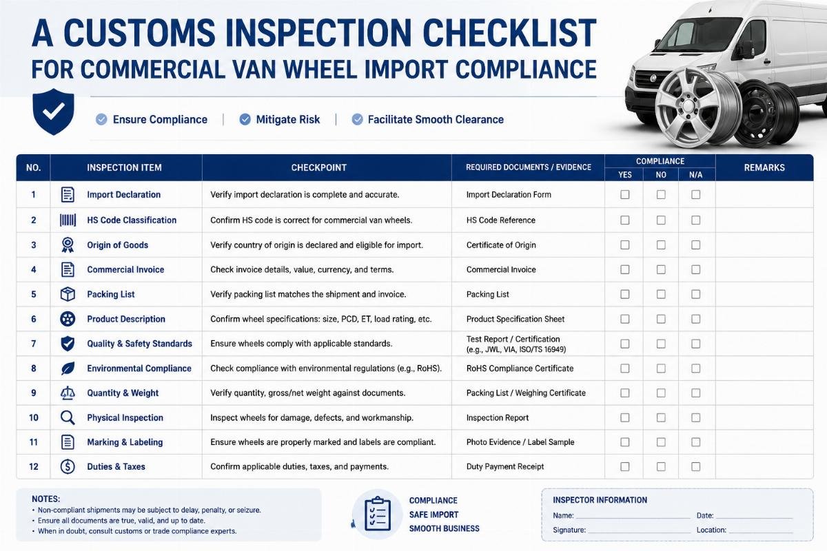 A customs inspection checklist for commercial van wheel import compliance