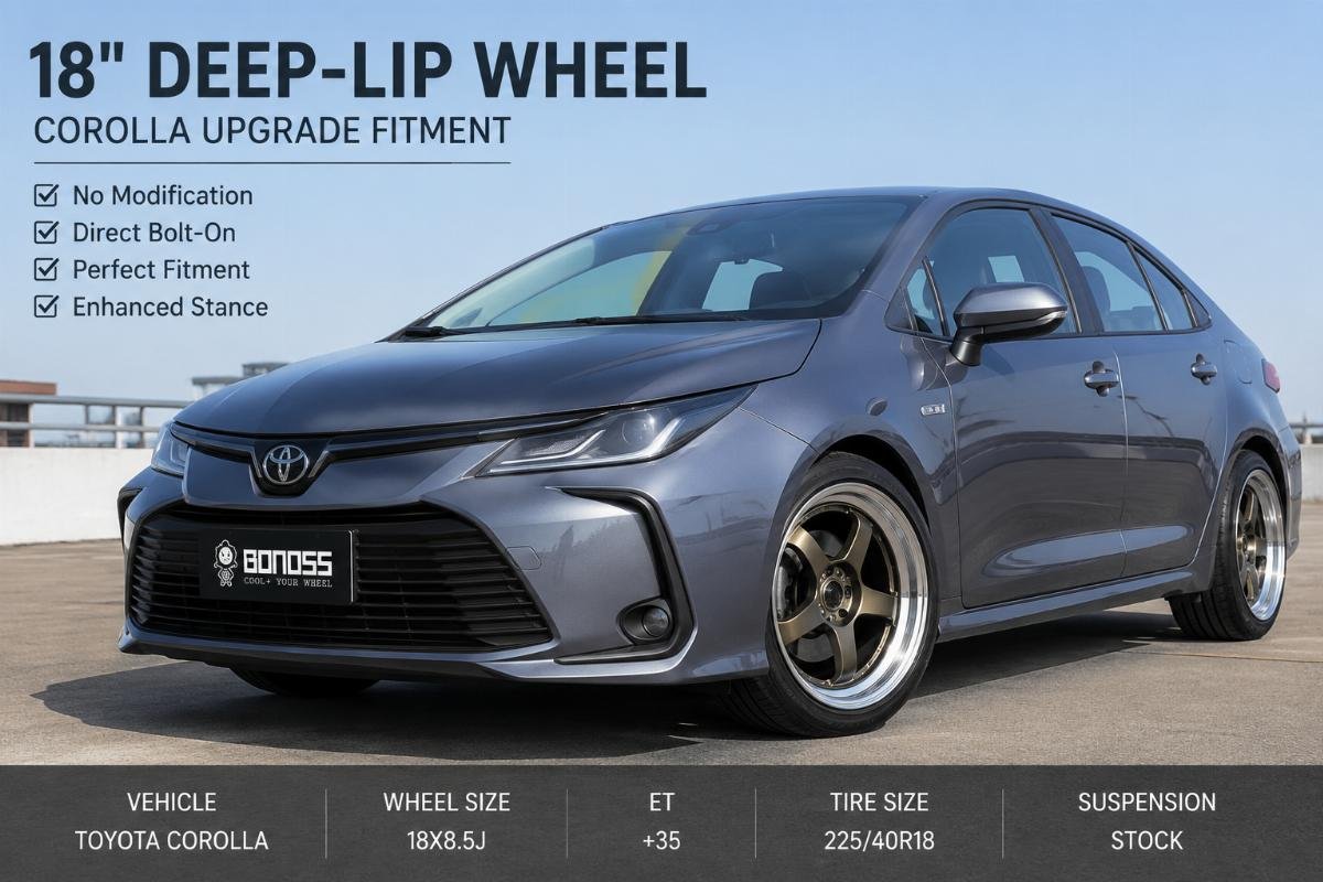 18 inch deep-lip Corolla upgrade wheel mounted on vehicle