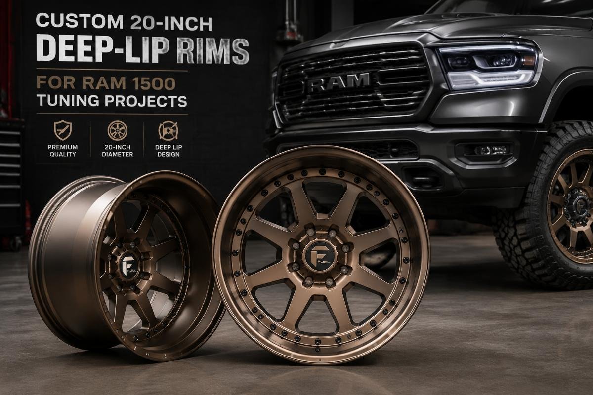 Custom bronze matte 20-inch deep-lip rims displayed for Ram 1500 tuning projects