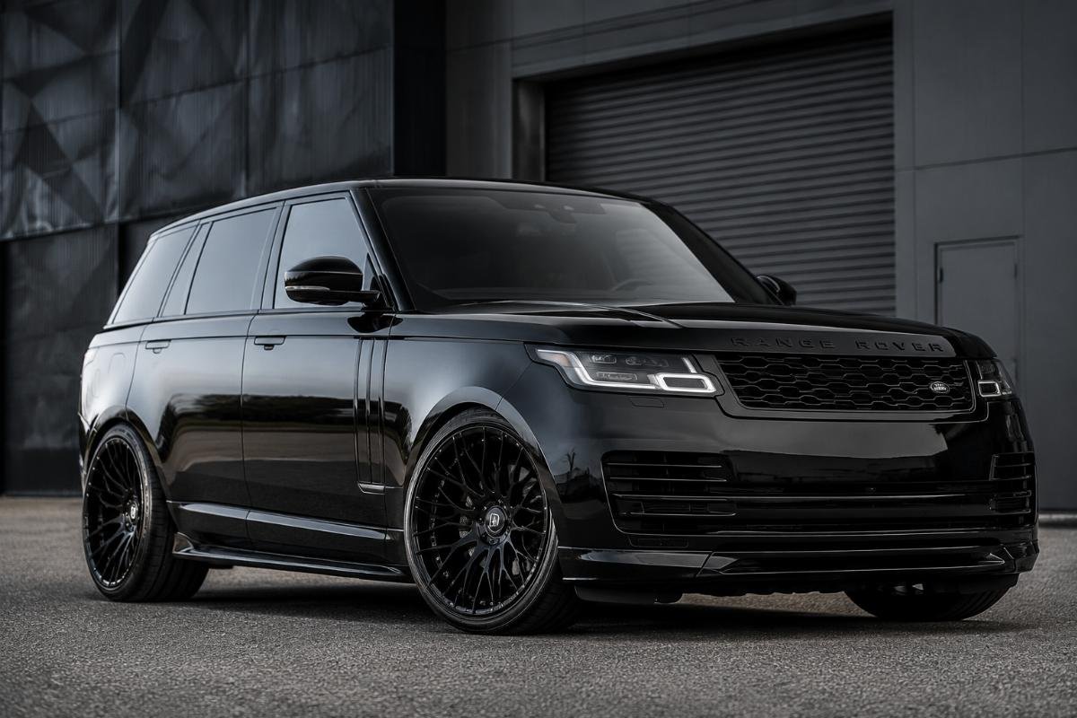 Custom Range Rover wheel for automotive modification projects A custom deep concave 20-inch Range Rover wheel fitted to a modified luxury SUV