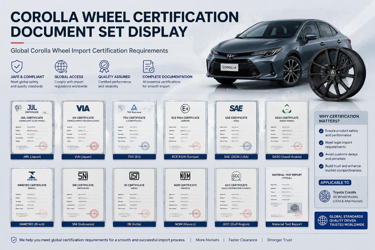 Corolla wheel certification document set display