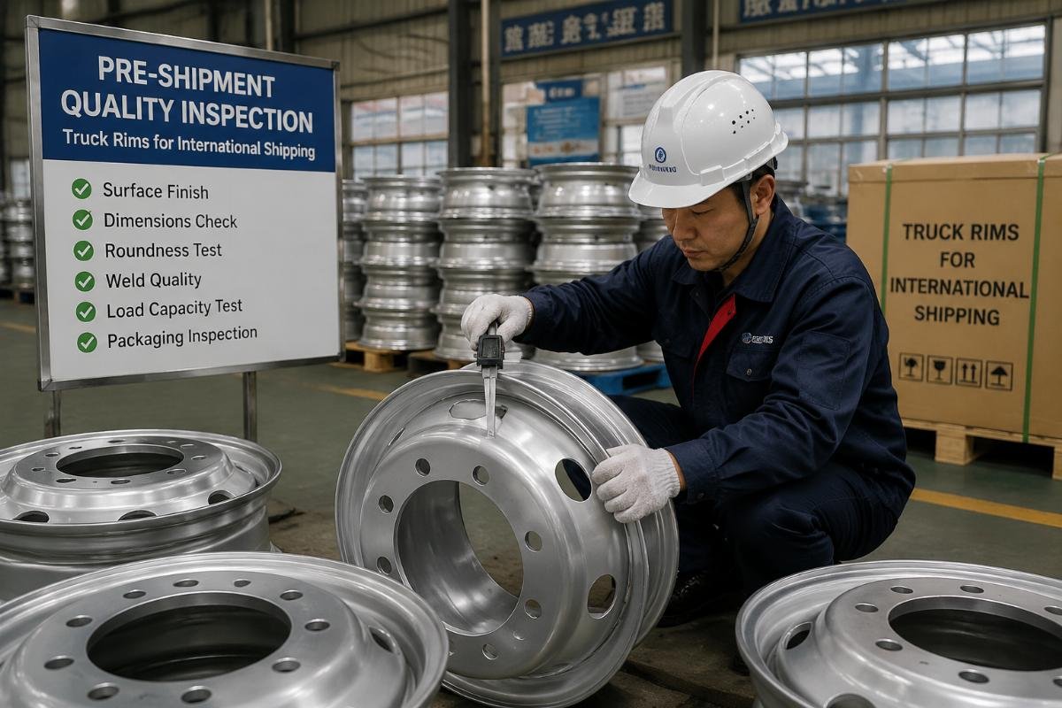 Factory pre-shipment quality inspection of truck rims for international shipping
