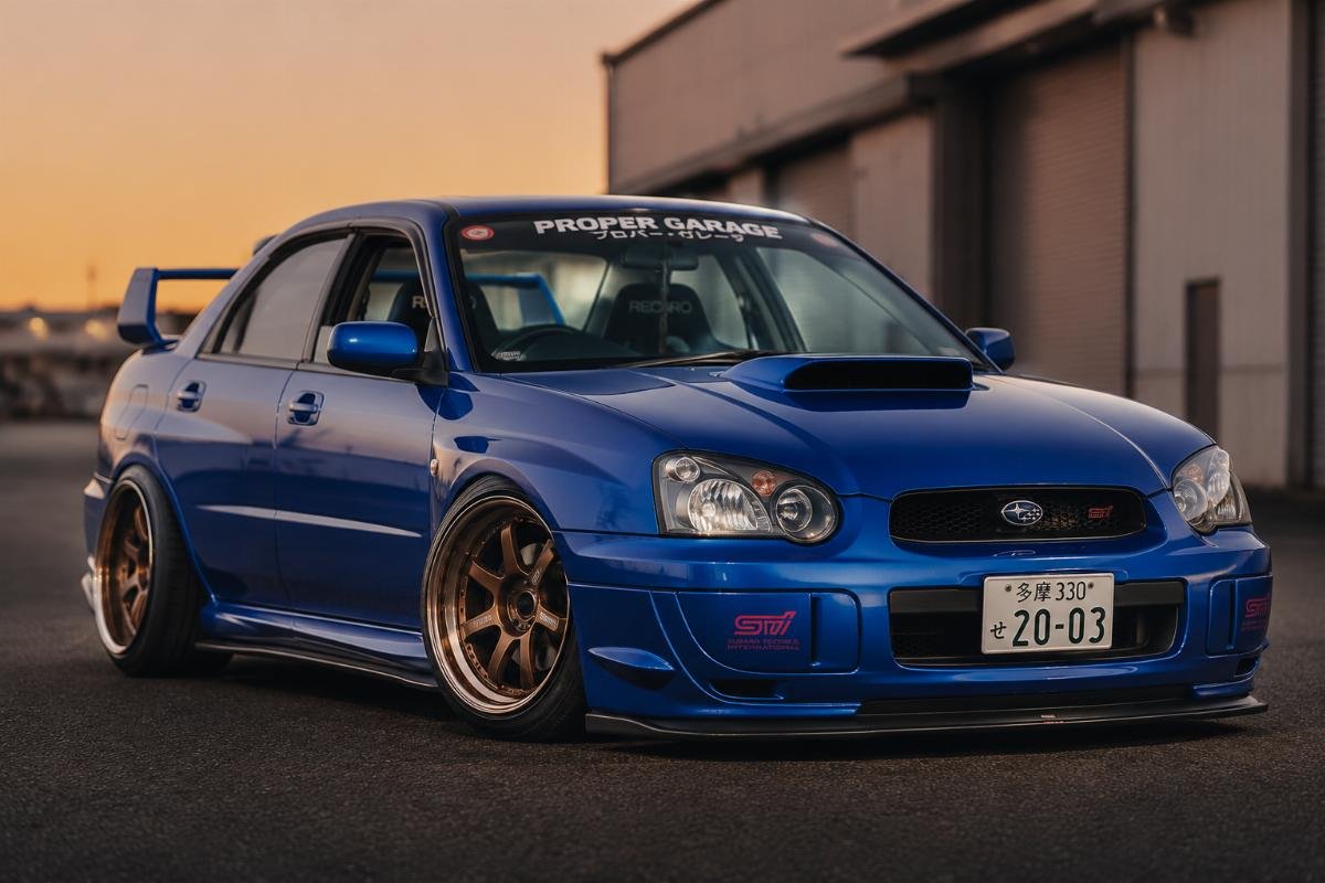 Premium JDM style deep dish and aggressive concave wheels A set of polished 19-inch bronze deep dish JDM wheels mounted on a modified sports sedan