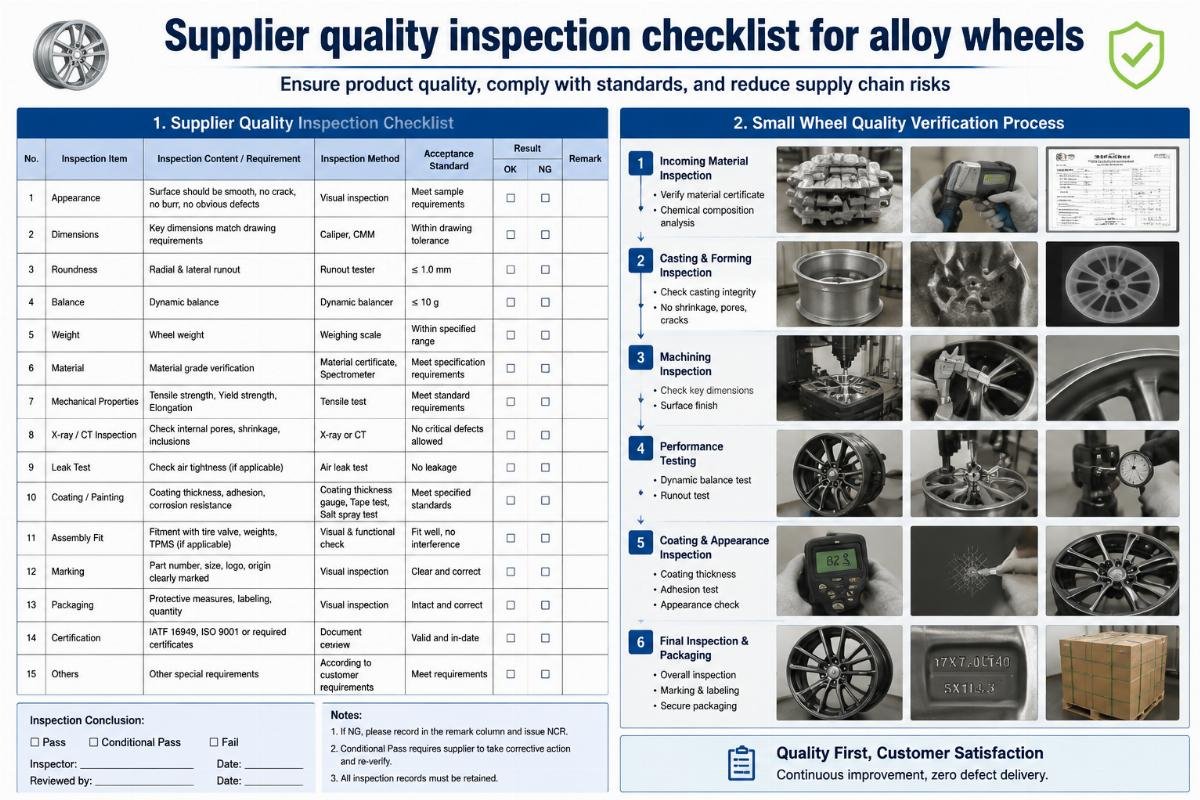 Supplier quality inspection checklist for alloy wheels