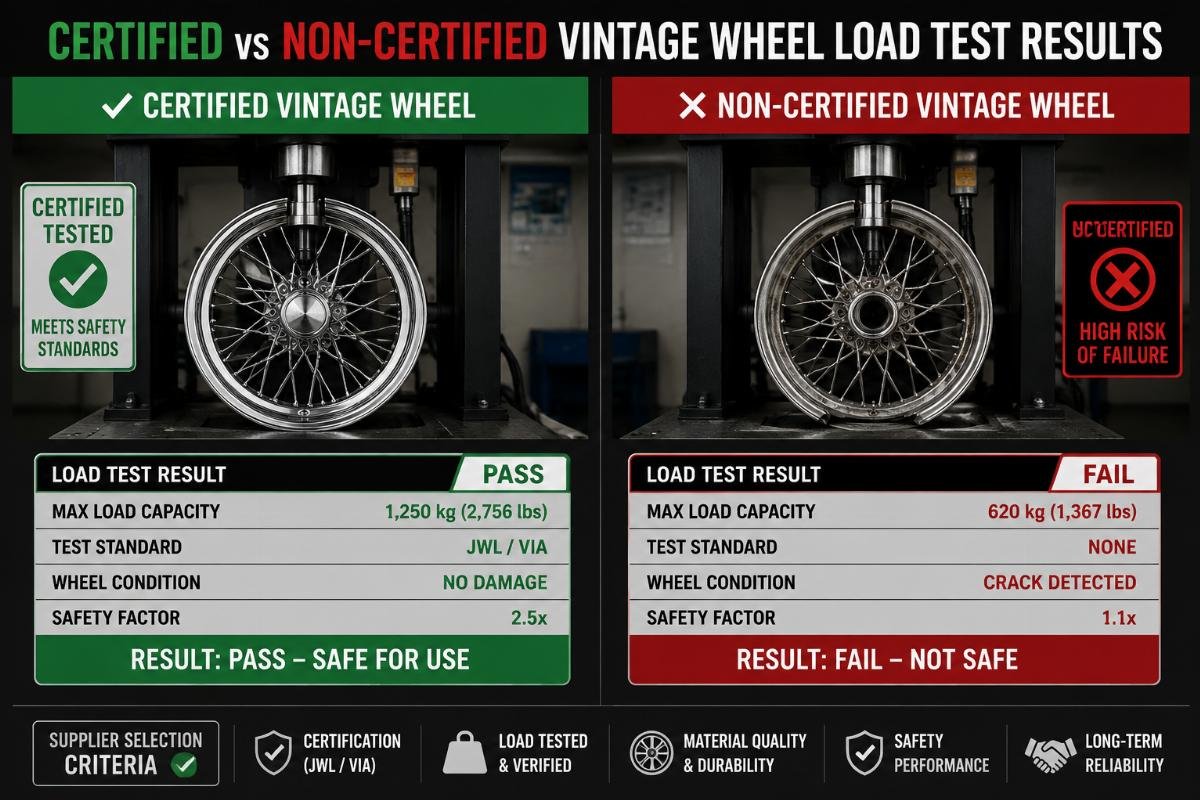 vintage car wheel supplier selection criteria Side by side comparison of certified and non-certified vintage wheel load test results