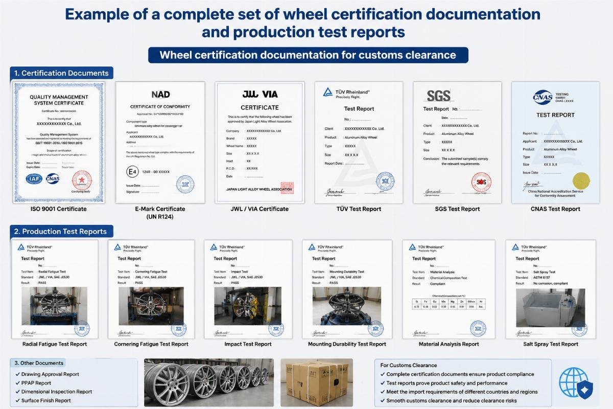 Example of a complete set of wheel certification documentation and production test reports
