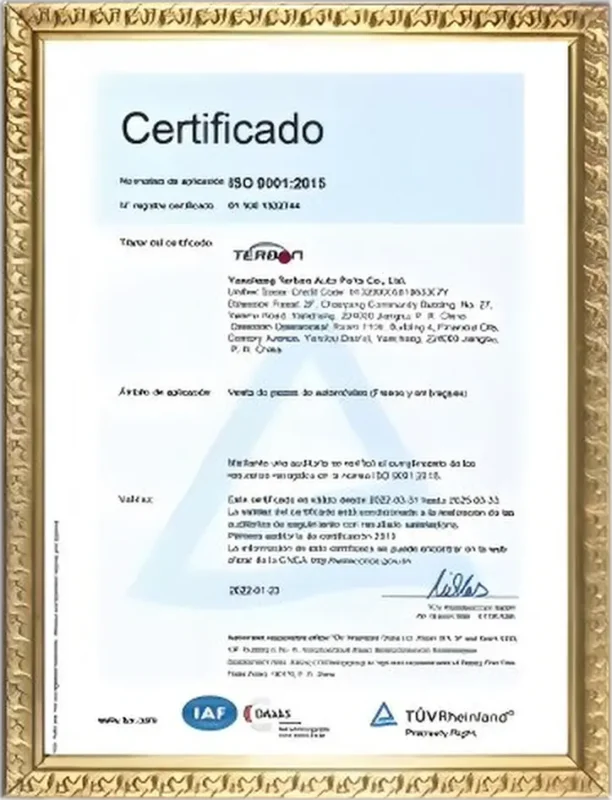 Framed product safety certificates beside an alloy wheel